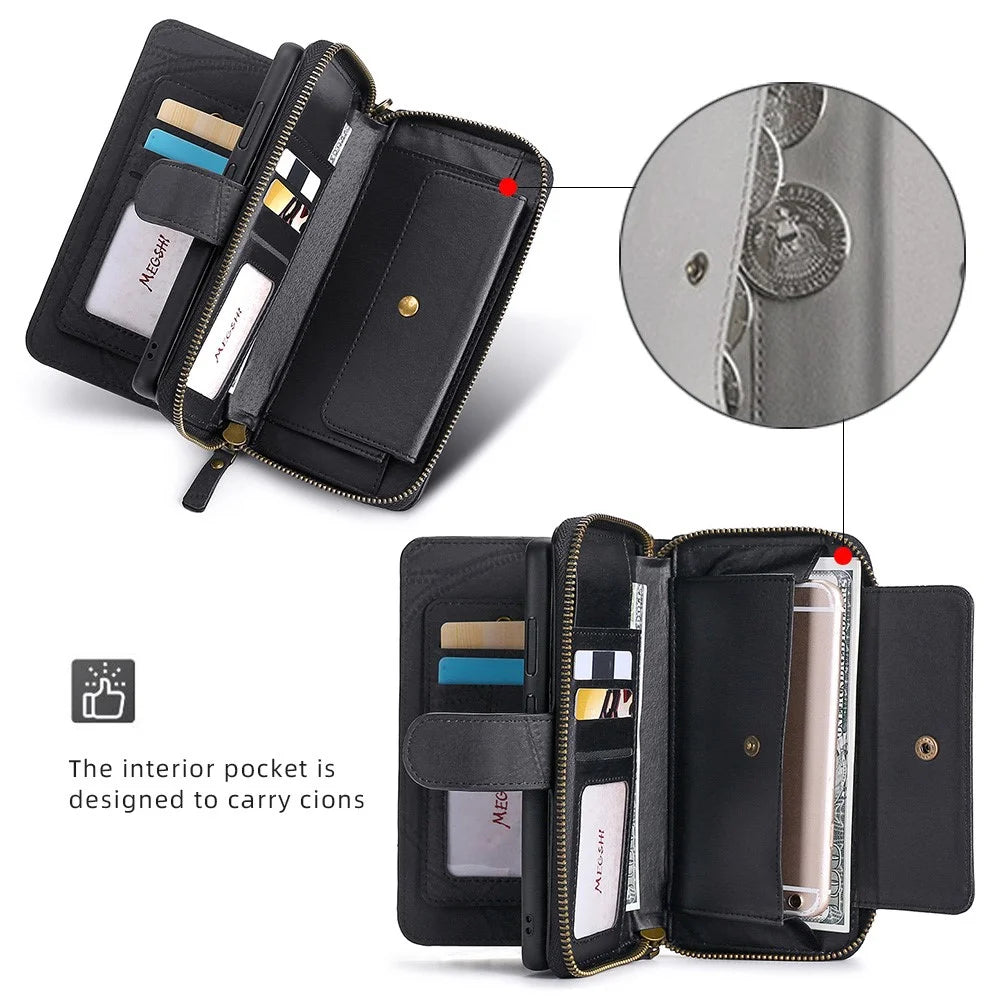 MEGSHI 004 Series For Samsung Galaxy S23 FE Detachable Phone Case Wallet Stand Cover Magnetic Leather Phone Cover - Black - 4