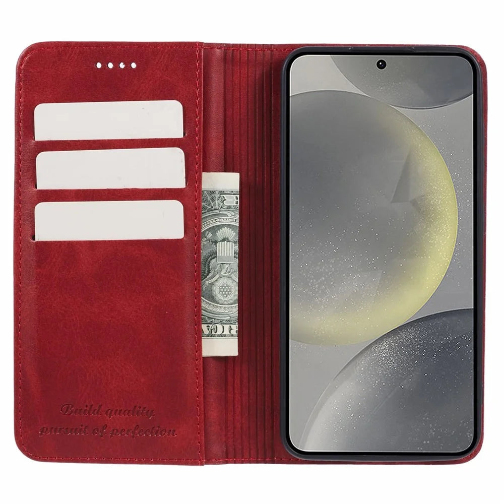 SUTENI For Samsung Galaxy S24+ Shock Absorbing Cell Phone Case PU Leather Wallet Cover - Red - 2
