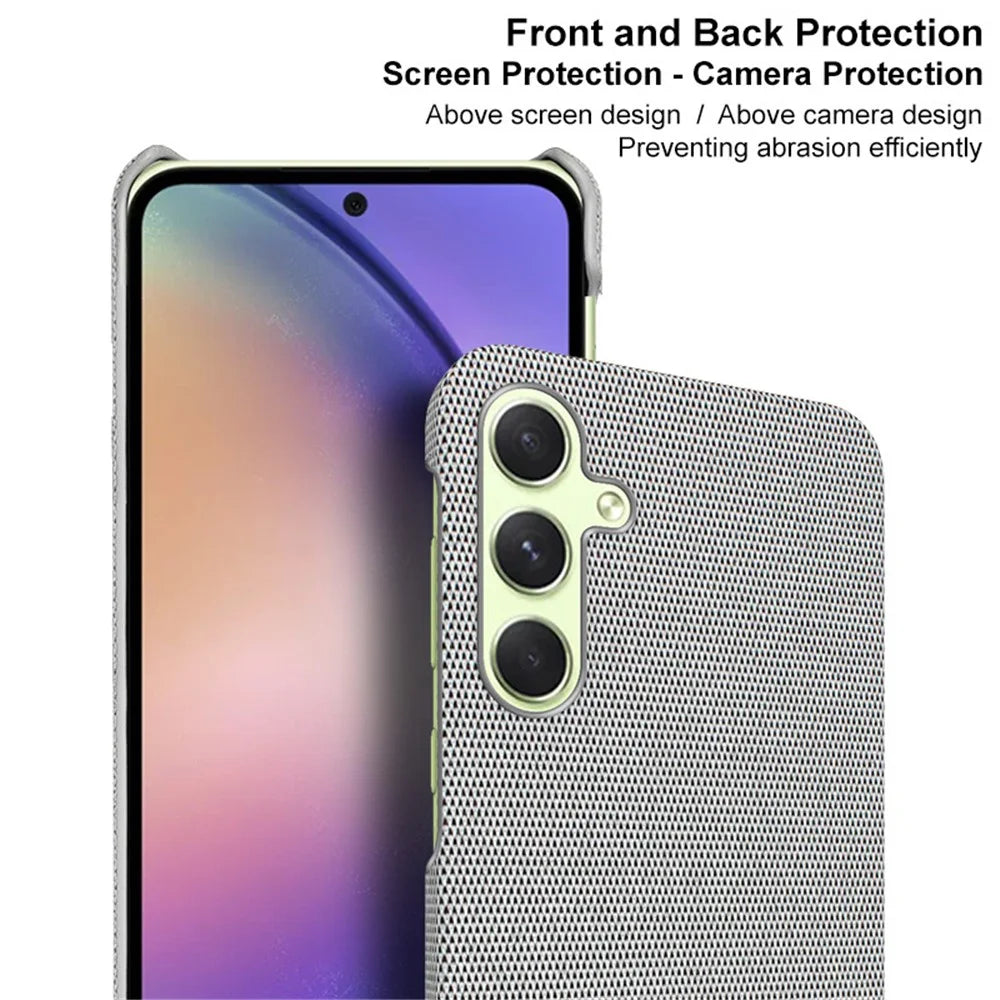IMAK Ruiyi Series for Samsung Galaxy A55 5G Case Fabric Texture Leather+PC Phone Back Cover - Dark Grey - 6