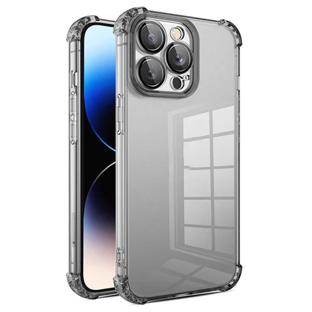 For iPhone 14 Pro Case TPU Shock-Absorption Phone Cover with PVC Lens Film - Transparent Black - 1
