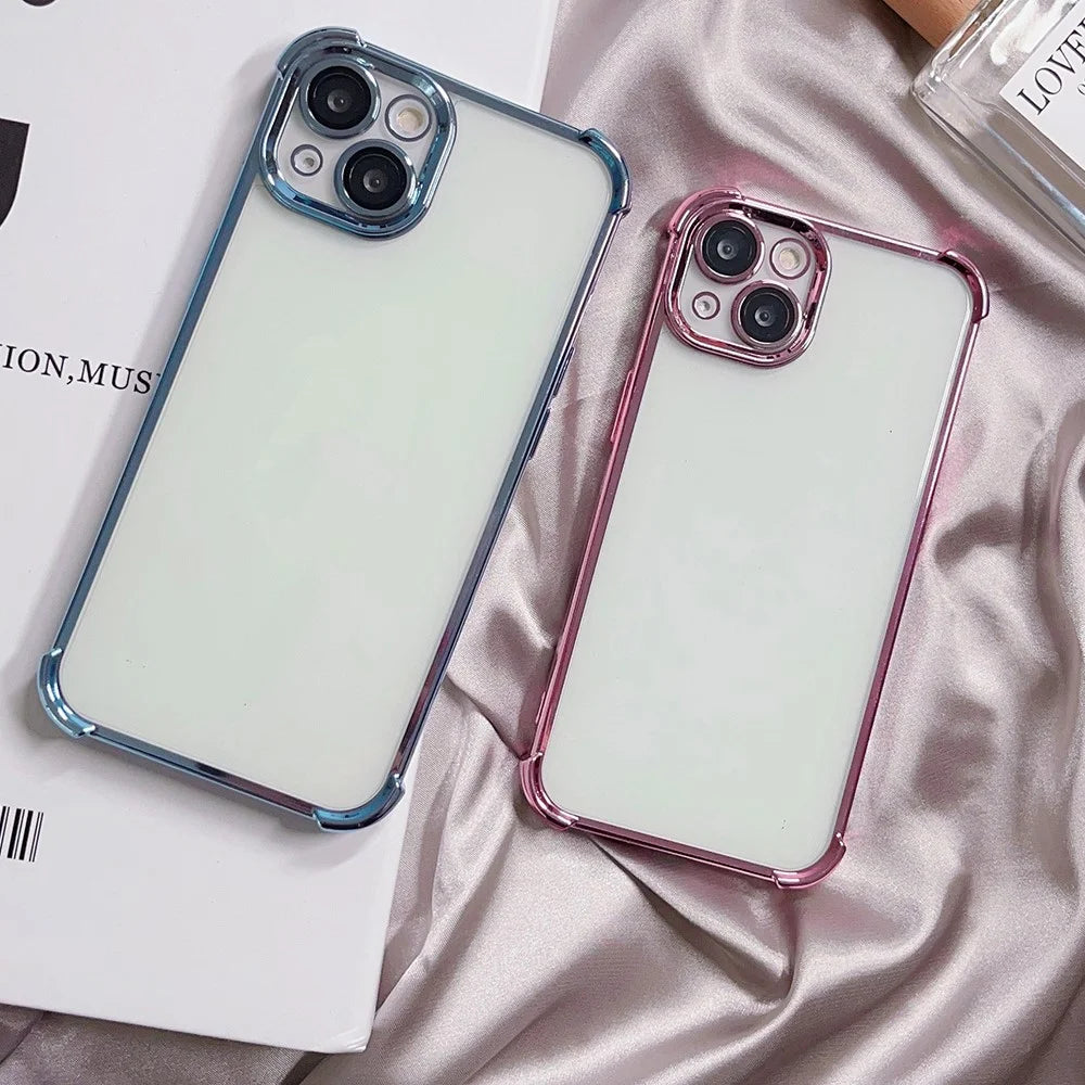 For iPhone 15 Plus Case TPU Cushion Reinforced Corners Phone Cover with PVC Lens Film - Champagne Gold - 3