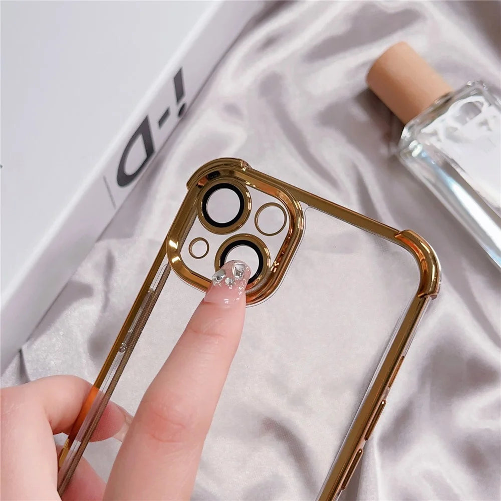 For iPhone 15 Plus Case TPU Cushion Reinforced Corners Phone Cover with PVC Lens Film - Champagne Gold - 4