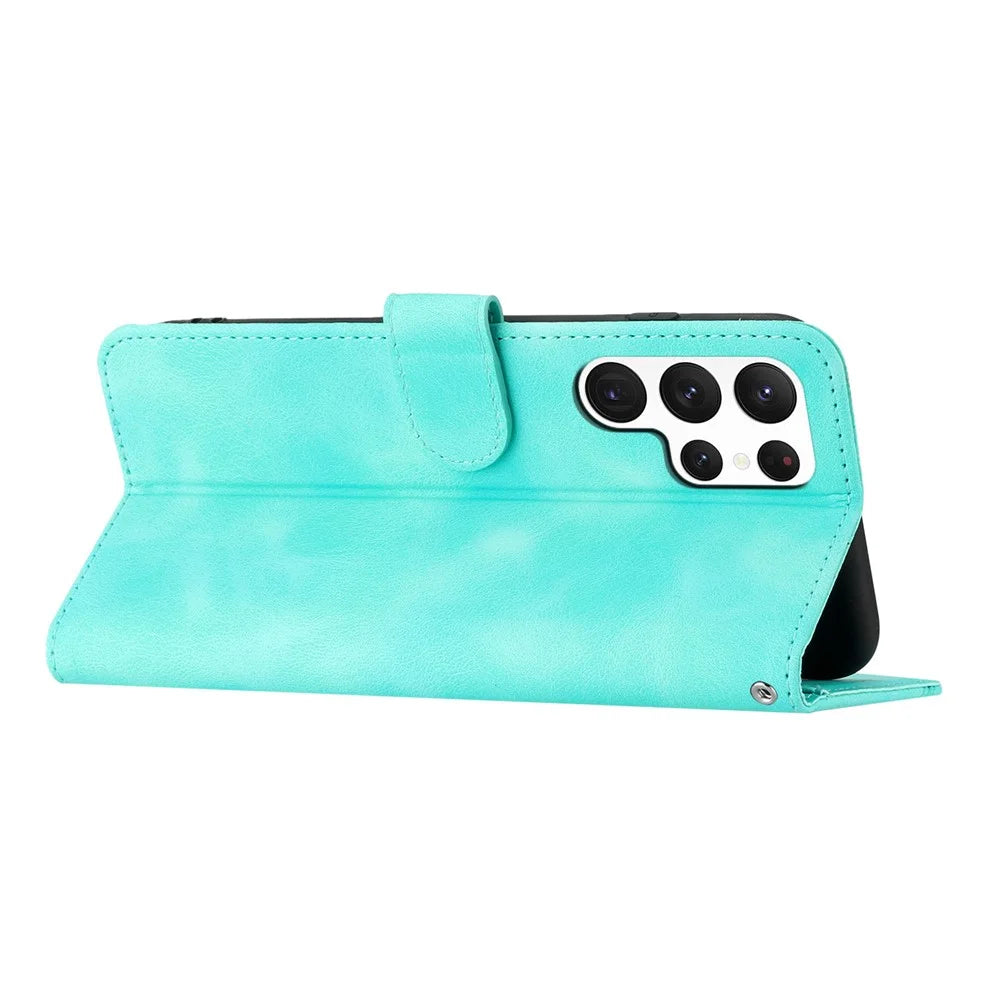 YX003 For Samsung Galaxy S24 Ultra Stand Case Anti-Drop Imprinted Leather Wallet Phone Cover - Baby Blue - 4