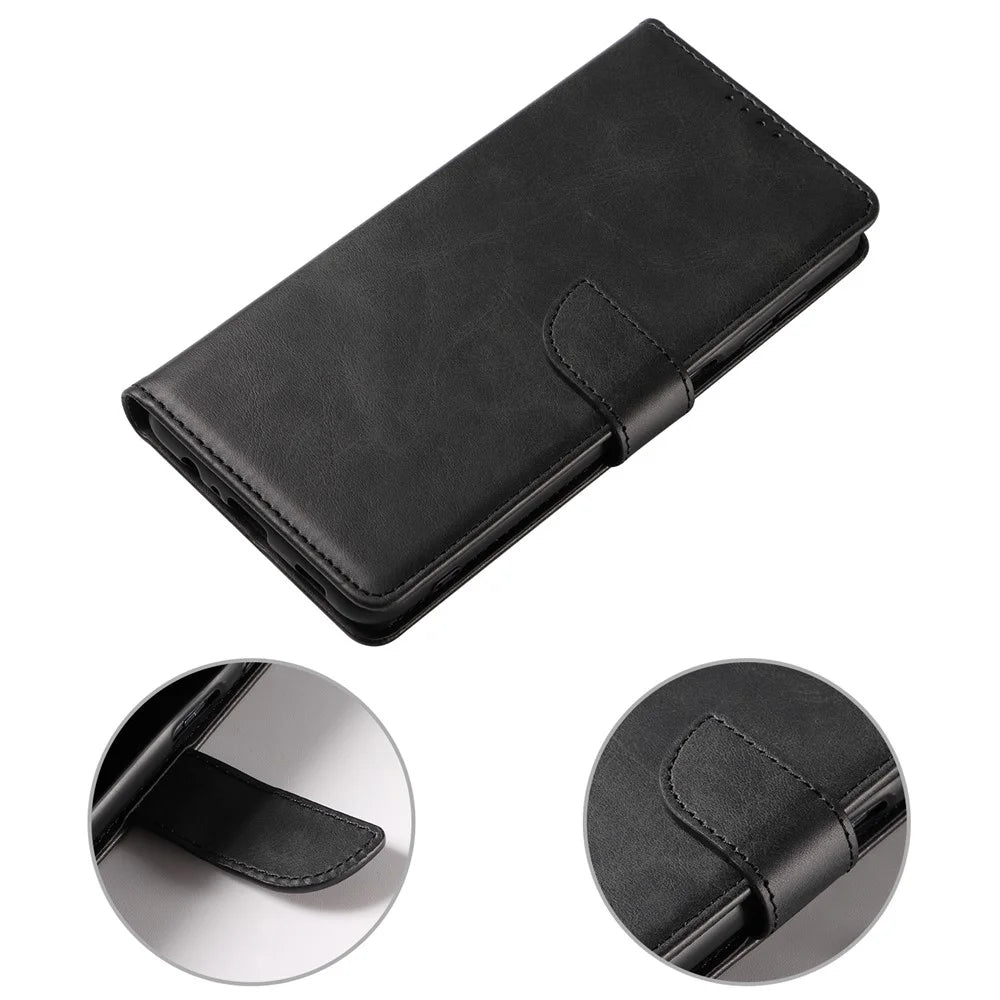 For Samsung Galaxy A15 4G / A15 5G Leather Cover Flip Stand Wallet Phone Case - Black - 6