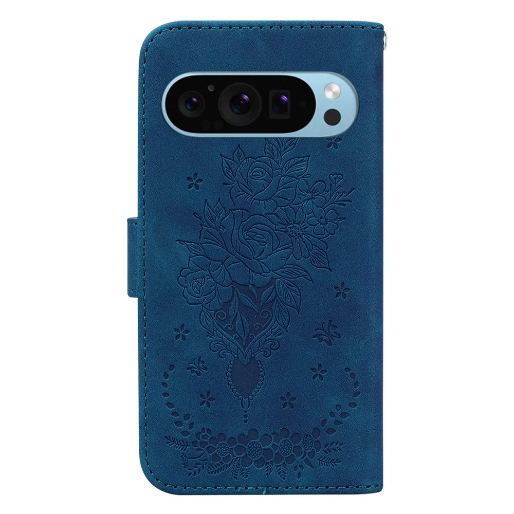 For Google Pixel 9 Pro XL Cell Phone Case Scratch Proof PU Leather Wallet Stand Cover - Blue - 7