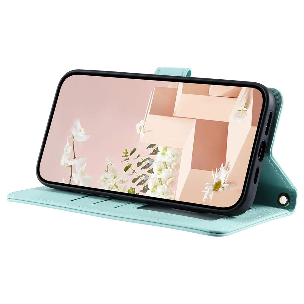 For Realme 11 Pro 5G / 11 Pro+ 5G Case Flip Wallet Rhombus Grid Leather Phone Cover with 2 Straps - Mint Green - 4