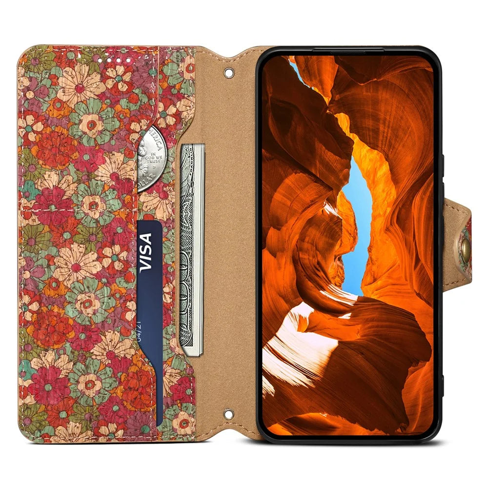 For iPhone 14 Plus Wallet Case Seasonal Flower Printing Phone Leather Cover - Summer / Red - 2