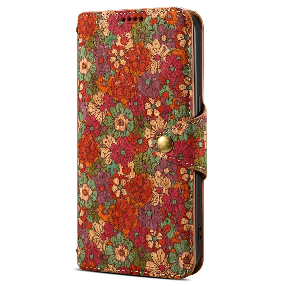 For iPhone 14 Plus Wallet Case Seasonal Flower Printing Phone Leather Cover - Summer / Red - 5