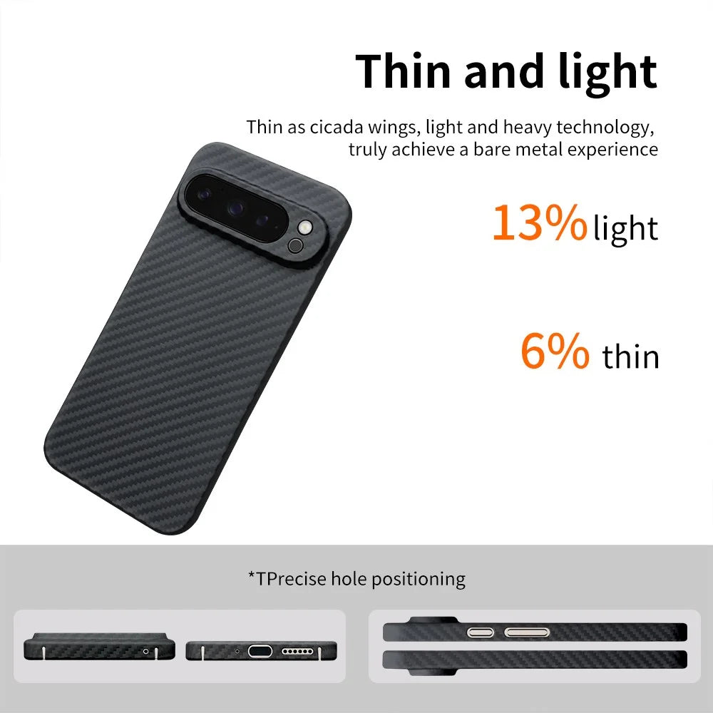 For Google Pixel 9 Pro Case Anti-Scratch Aramid Fiber Cell Phone Cover (Precise Lens Cutout) - Black - 3
