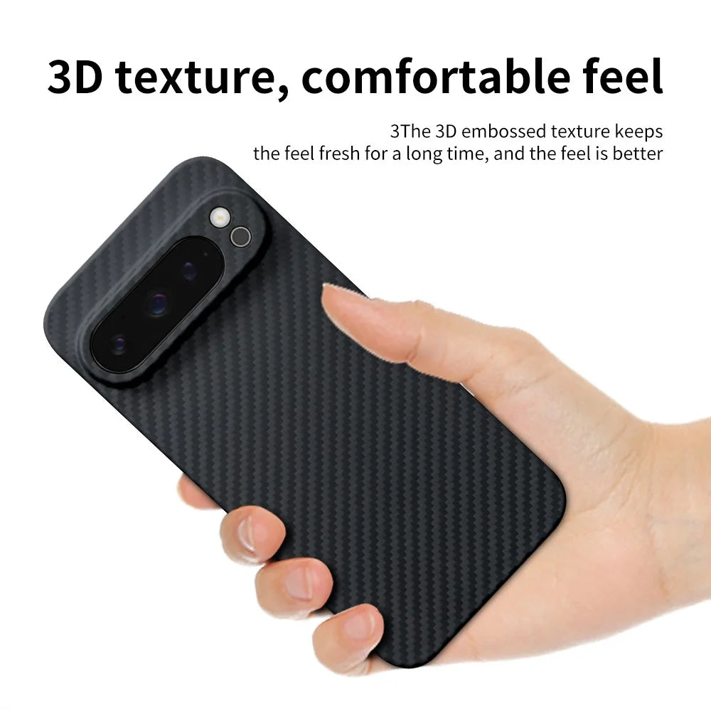 For Google Pixel 9 Pro Case Anti-Scratch Aramid Fiber Cell Phone Cover (Precise Lens Cutout) - Black - 4
