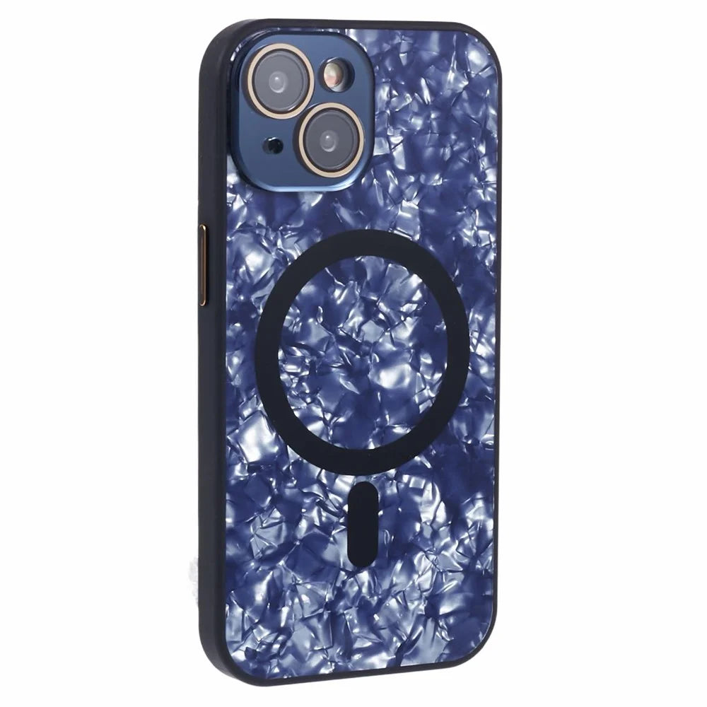 YUX Series For iPhone 14 Phone Case Cracked Ice Pattern TPU+Acrylic Shell Compatible with MagSafe (Precise Lens Cutout) - Black - 1