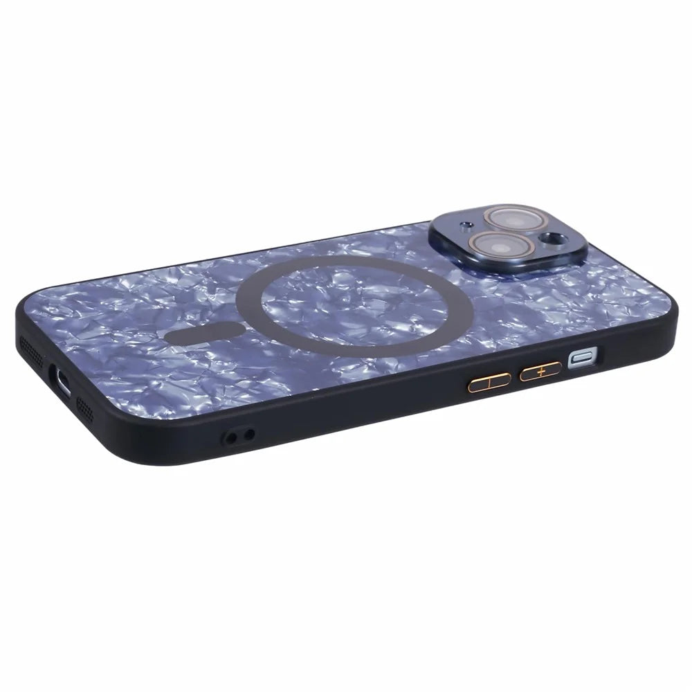 YUX Series For iPhone 14 Phone Case Cracked Ice Pattern TPU+Acrylic Shell Compatible with MagSafe (Precise Lens Cutout) - Black - 6