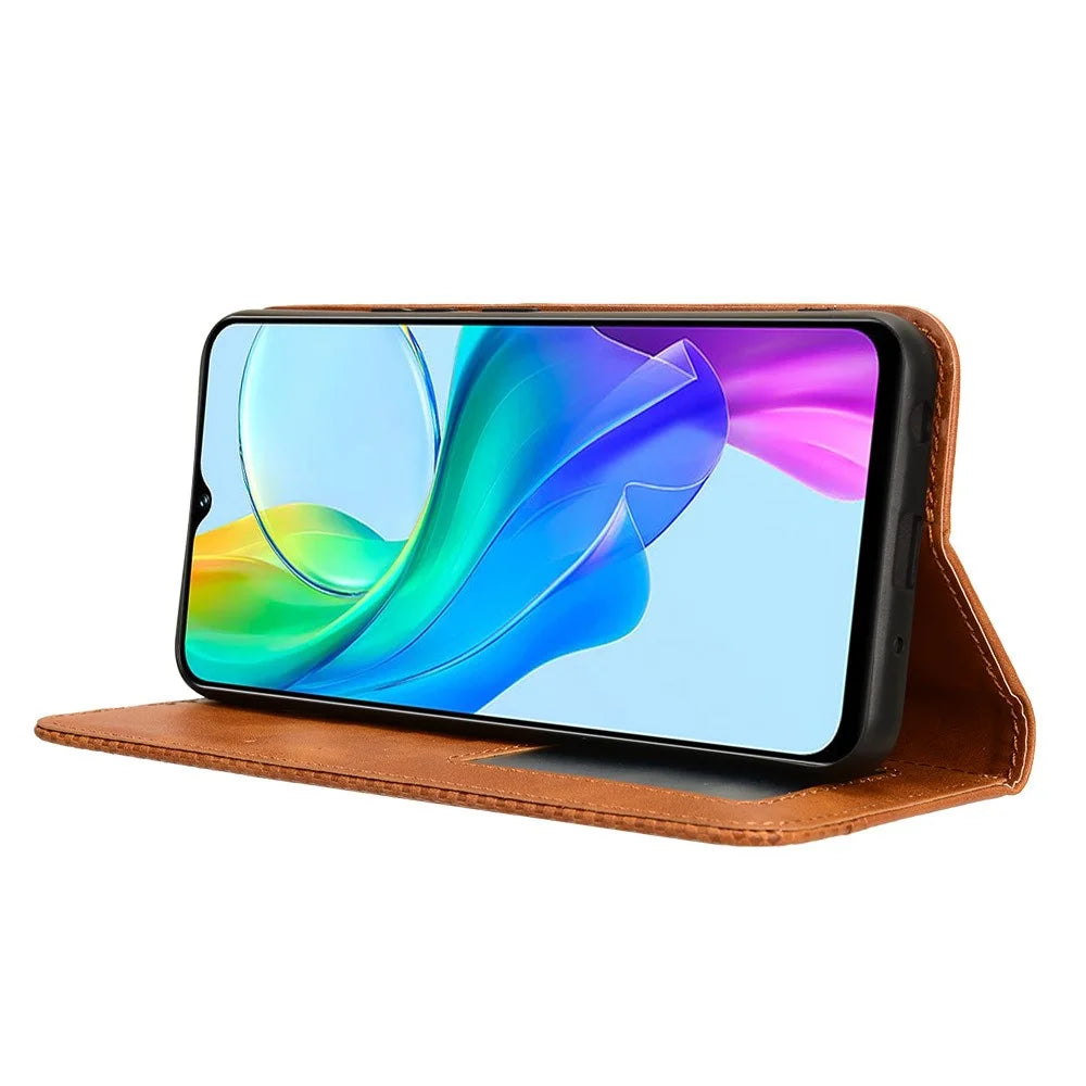 For vivo Y28s 5G / T3 Lite 5G / Y03 / Y18 4G / Y18e 4G Case Wallet Magnetic Closure Leather Retro Phone Cover - Brown - 3