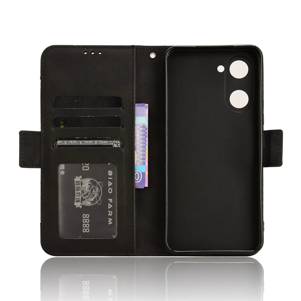 For vivo Y28s 5G / T3 Lite 5G / Y03 / Y18 4G / Y18e 4G Leather Case with Multiple Card Slots Full Protection Wallet Phone Cover - Black - 5