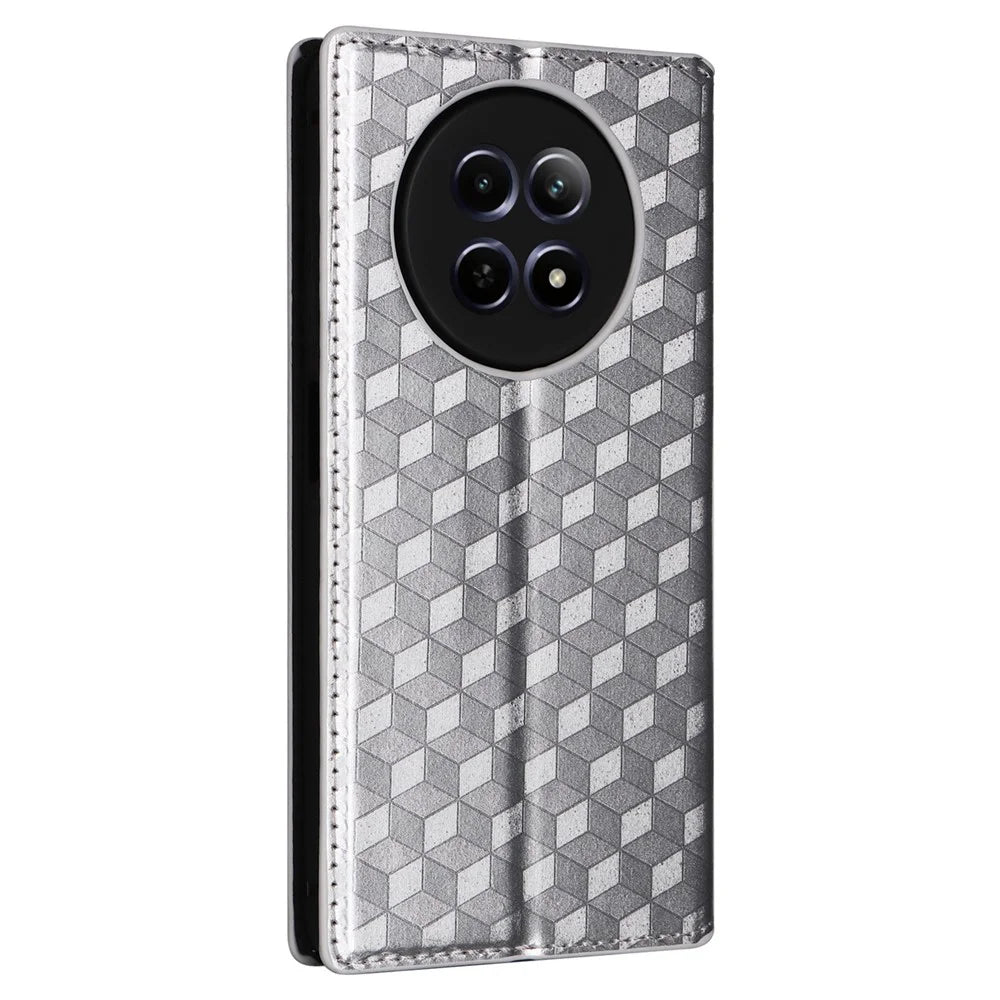 For Realme Narzo 70x 5G / C65 5G / Narzo N65 5G / 13 5G / 12 5G / 12x 5G Case Anti-Scratch Rhombus Imprinting Leather Phone Cover - Silver - 6