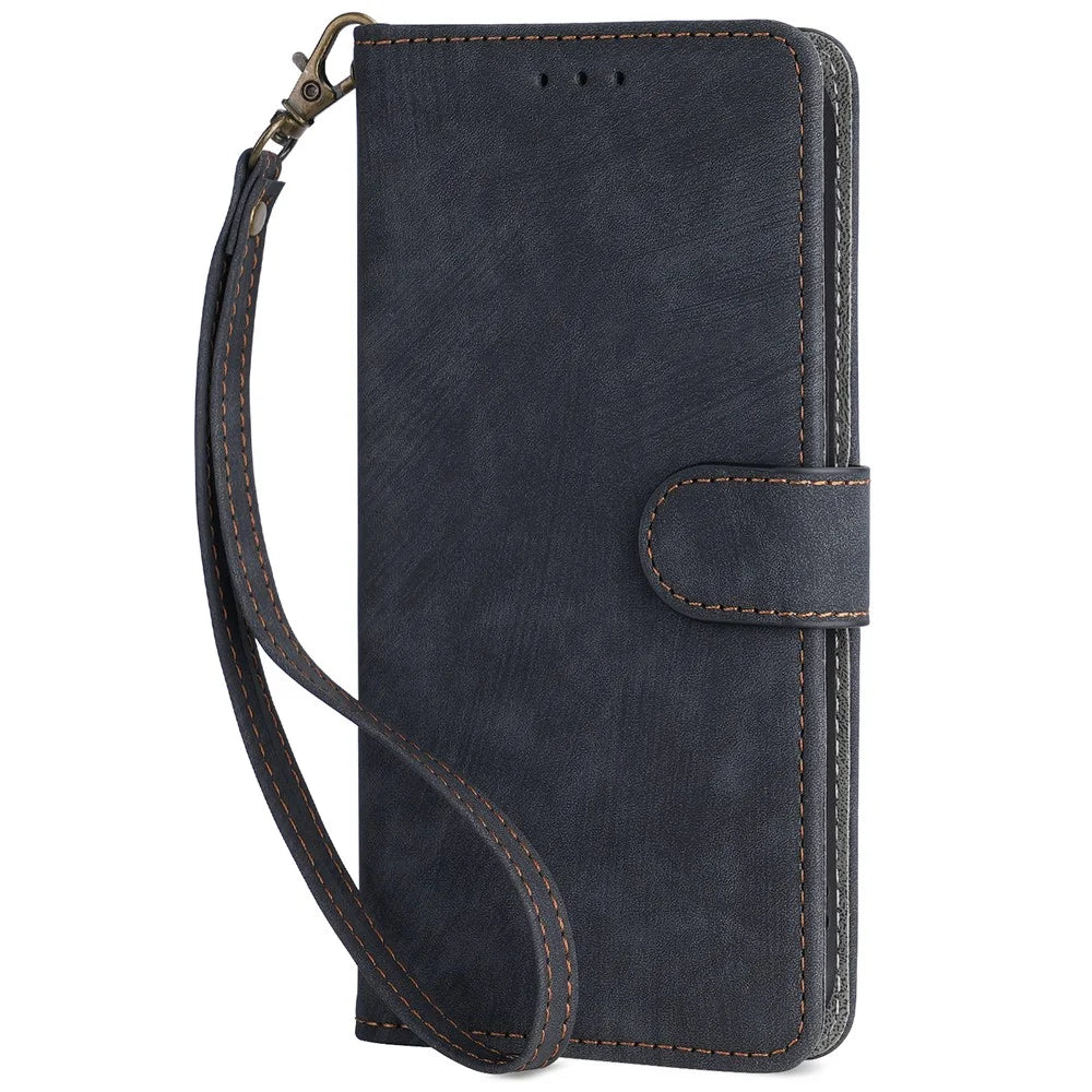 For itel P55+ P663LN Case RFID Blocking Leather Purse Phone Cover with Wrist Strap - Black - 6