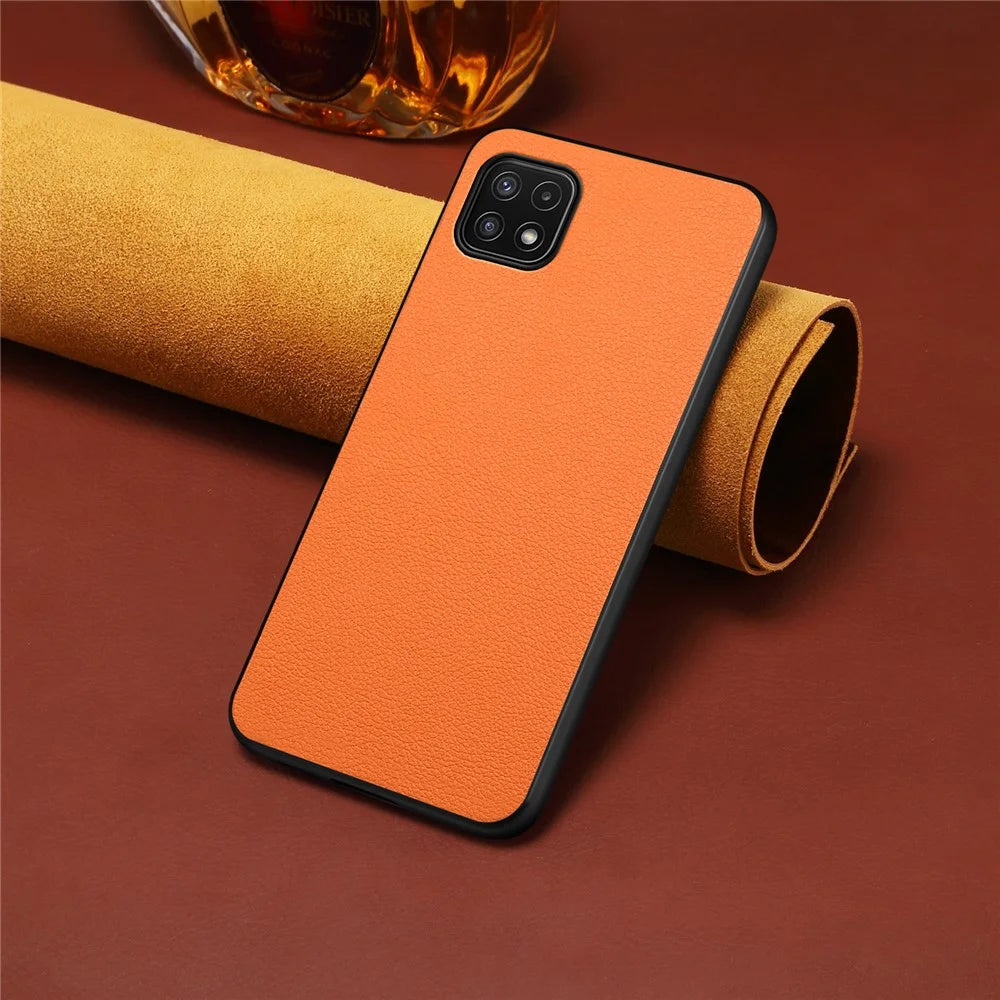 For Samsung Galaxy A22 5G (EU Version) Case PU Leather Fingerprint-Resistant Back Cover - Orange - 4