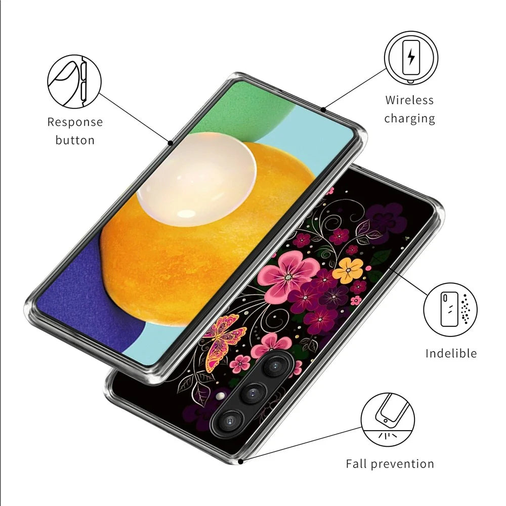 For Samsung Galaxy S24 TPU Case Pattern Printed Soft Slim Phone Cover - Flower and Butterfly - 3