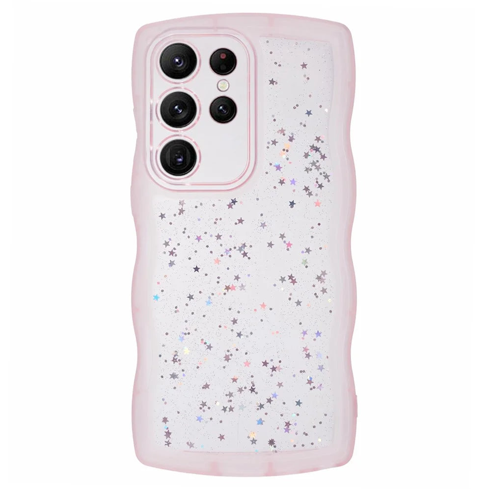 JTW Series for Samsung Galaxy S23 Ultra Case Wavy Edge Epoxy TPU Phone Case - Transparent Pink - 1