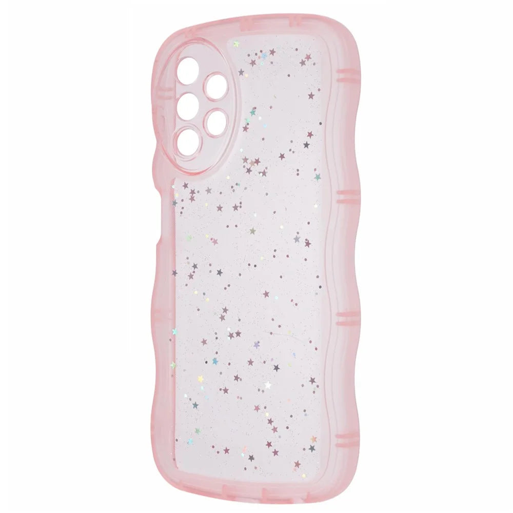 JTW Series for Samsung Galaxy A23 4G / A23 5G (Global Version) Case Glitter Stars TPU Phone Cover Wavy Edge - Transparent Pink - 3