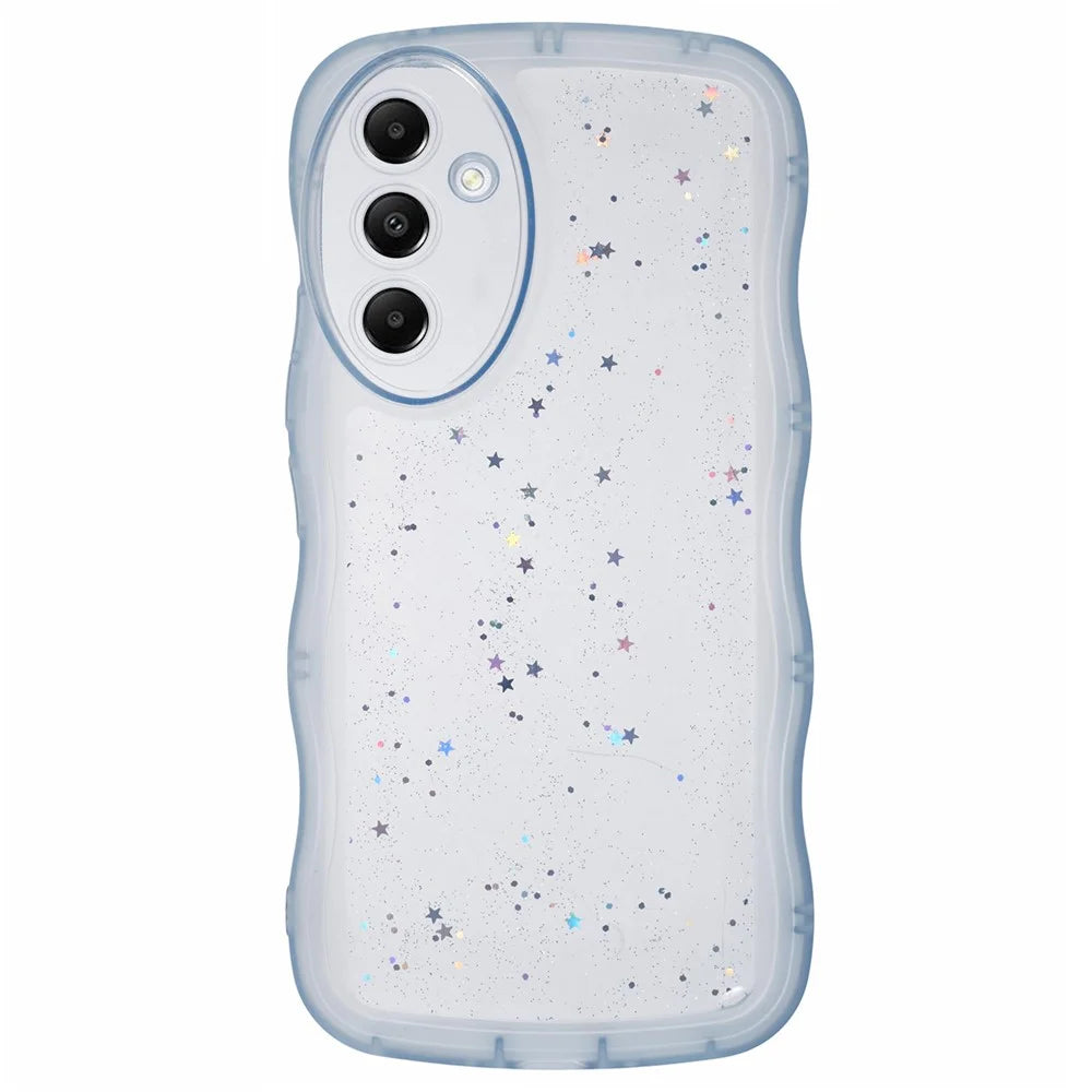 JTW Series for Samsung Galaxy A35 5G Case Wavy Edge Epoxy Bump Proof TPU Phone Protector - Transparent Blue - 1
