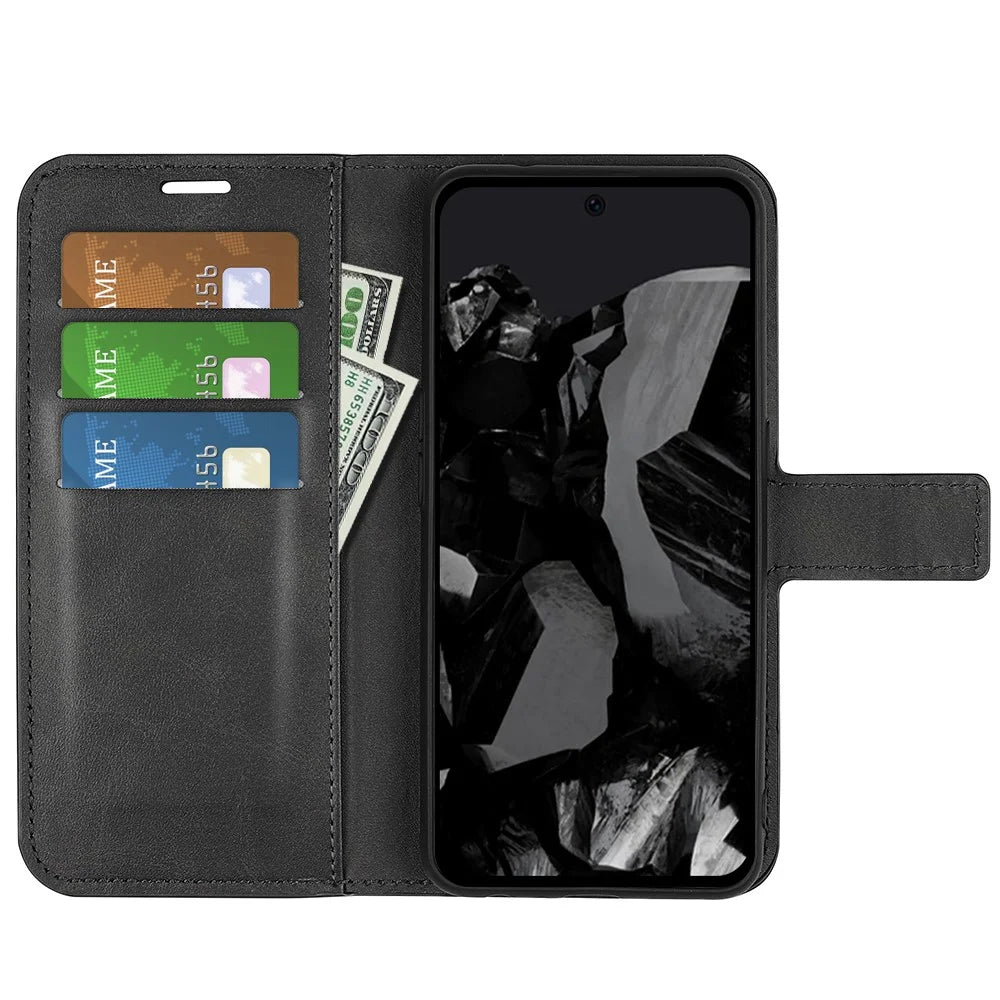 For Google Pixel 9 Pro XL Anti-Scratch Leather Case Calf Texture Phone Wallet Cover - Black - 2
