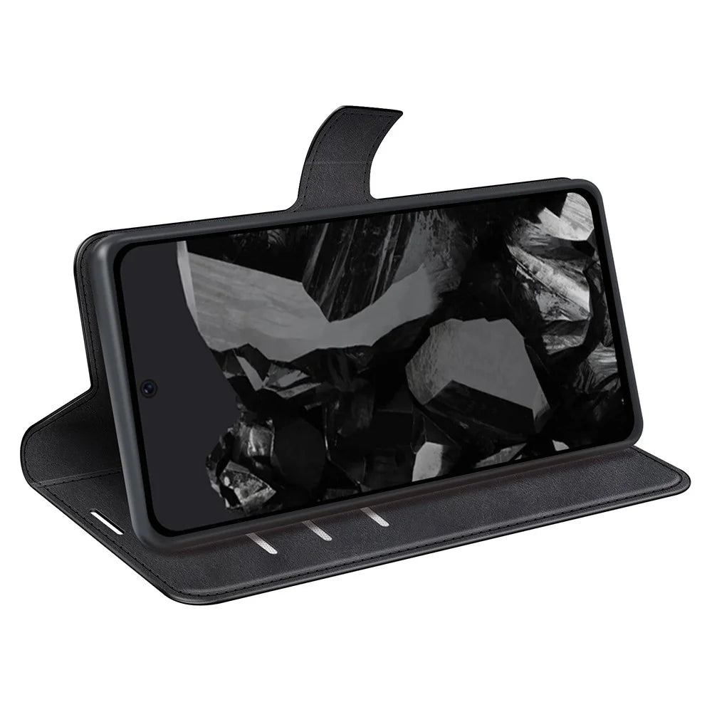 For Google Pixel 9 Pro XL Anti-Scratch Leather Case Calf Texture Phone Wallet Cover - Black - 3