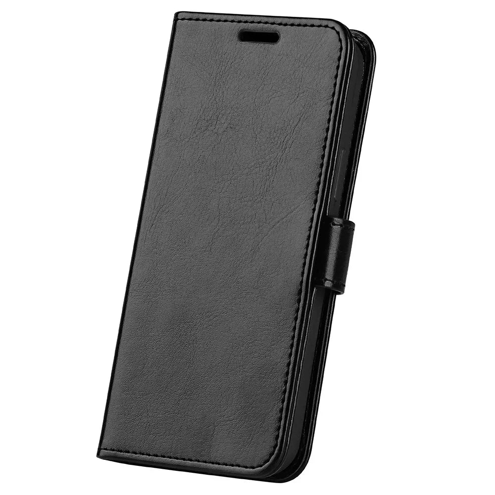 For Google Pixel 9 Pro XL Cell Phone Cases Crazy Horse Texture Magnetic Cover - Black - 6