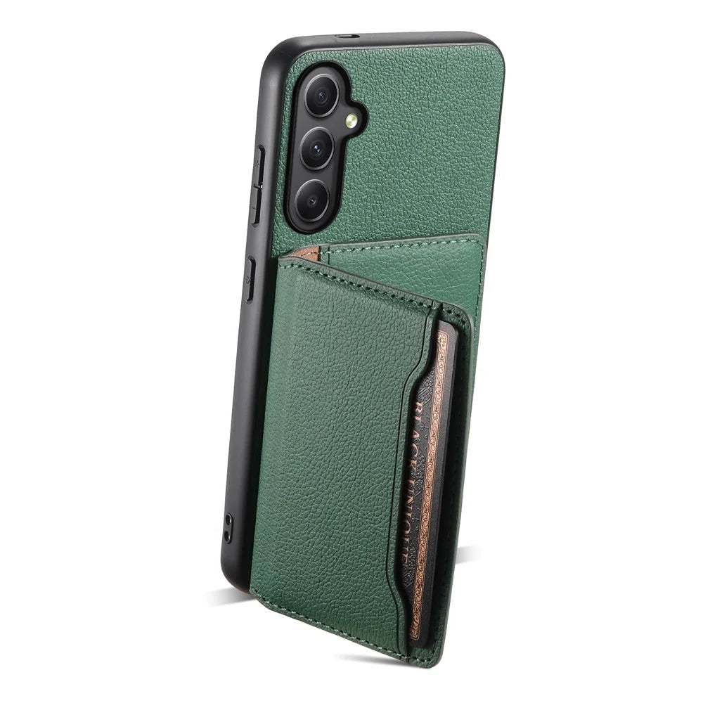 For Samsung Galaxy A35 5G Phone Case Kickstand Card Slots Leather+PC+TPU Hybrid Cover - Green - 2