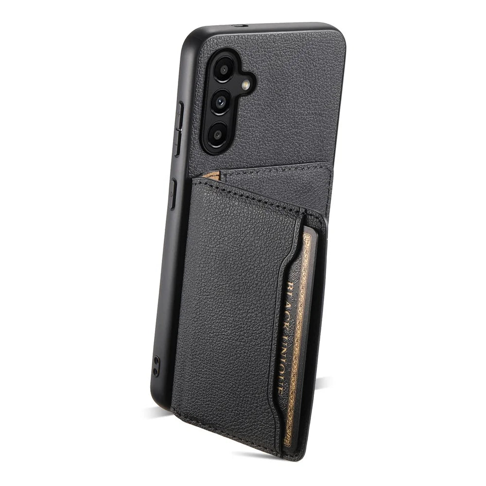 For Samsung Galaxy A13 5G Case TPU+PC+PU Kickstand Phone Cover with Card Slots - Black - 2