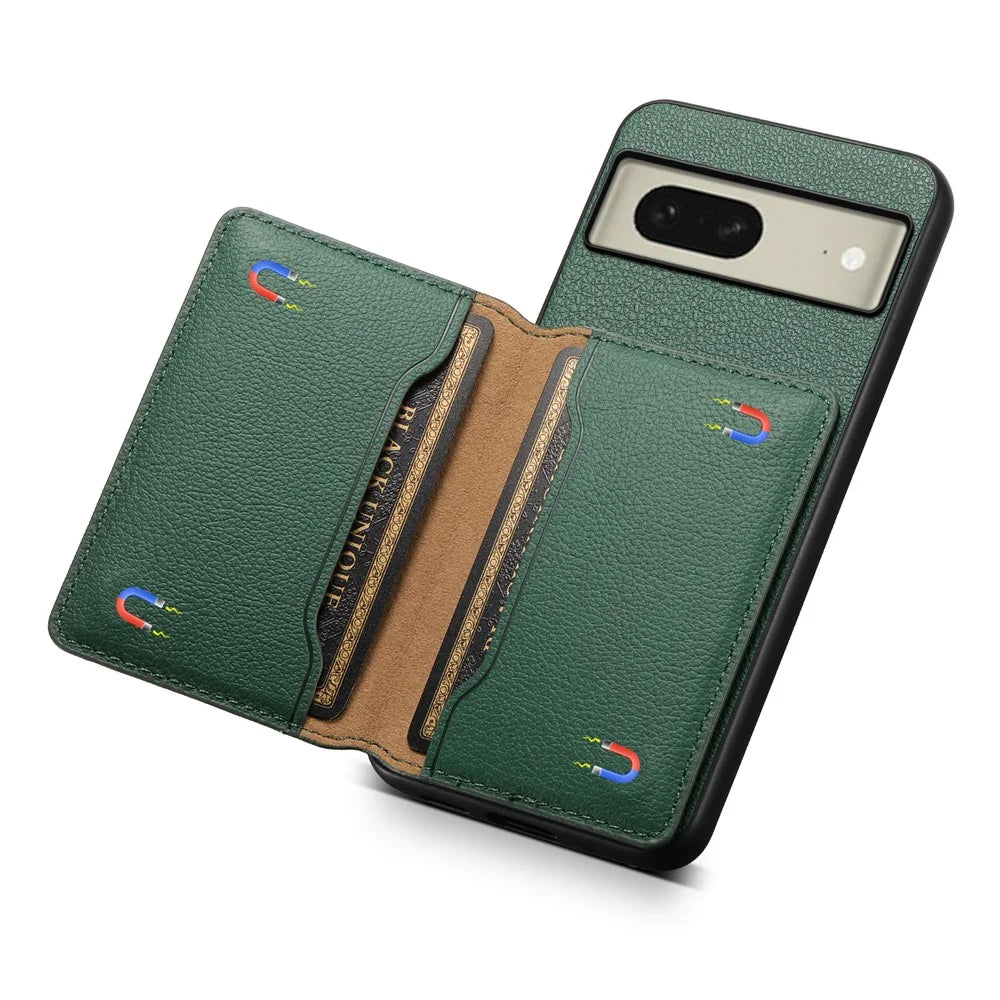 For Google Pixel 8 Case Calf Texture PU Leather Coated TPU+PC Mobile Phone Cover - Green - 4
