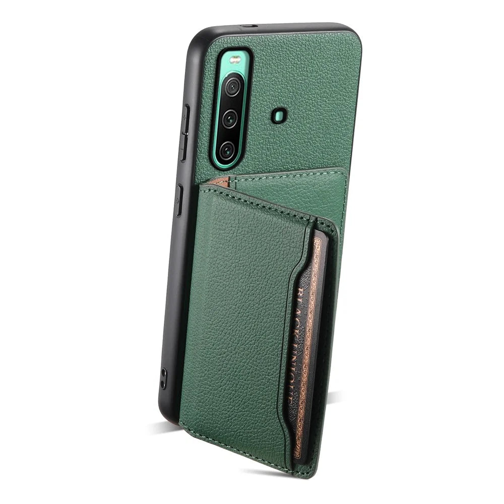 For Sony Xperia 10 IV 5G Phone Case Card Slots TPU+PC+PU Kickstand Cover - Green - 2