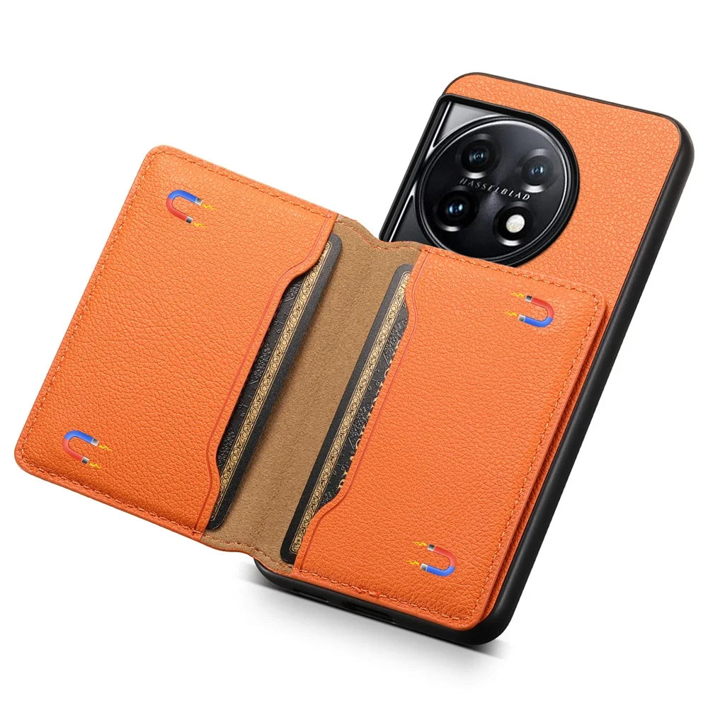 For OnePlus 11 5G Case PU Leather Coated PC+TPU Protective Phone Cover - Orange - 4