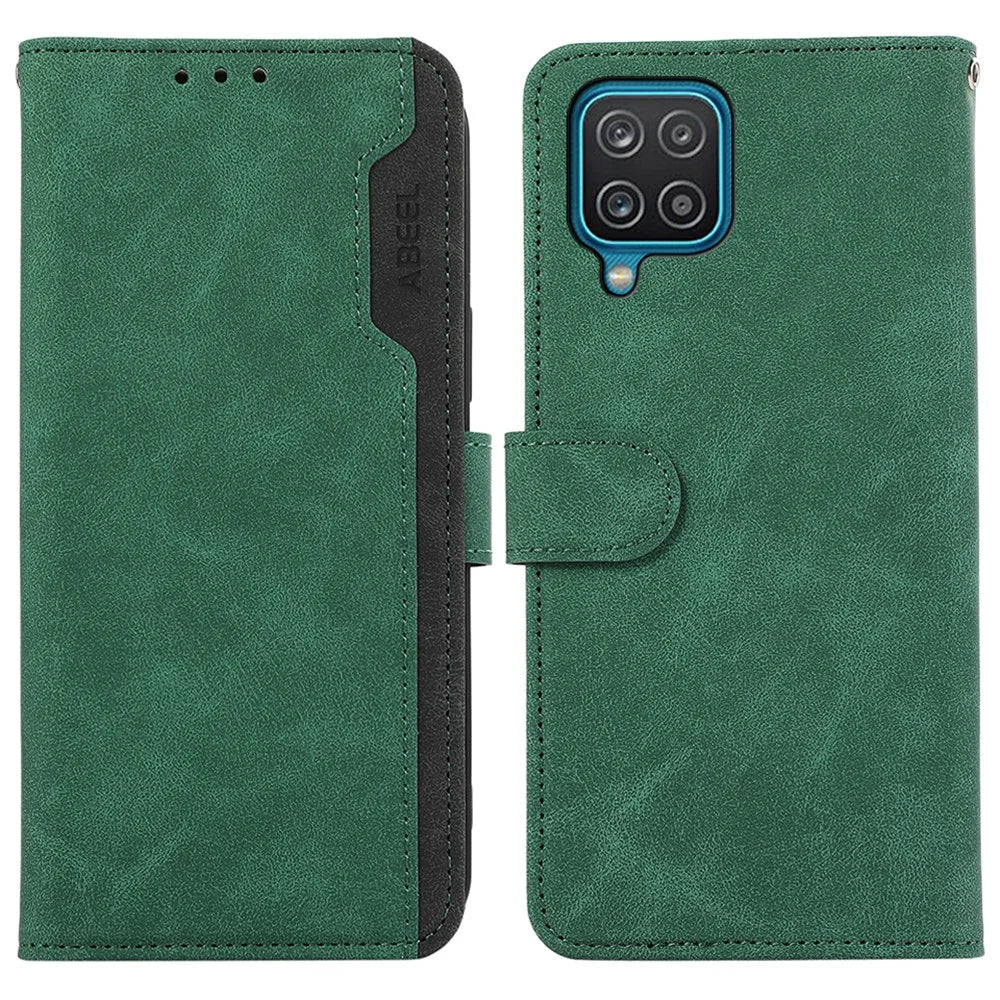 ABEEL For Samsung Galaxy A12 Drop Proof Cell Phone Case RFID Blocking Stand Cover - Green - 1