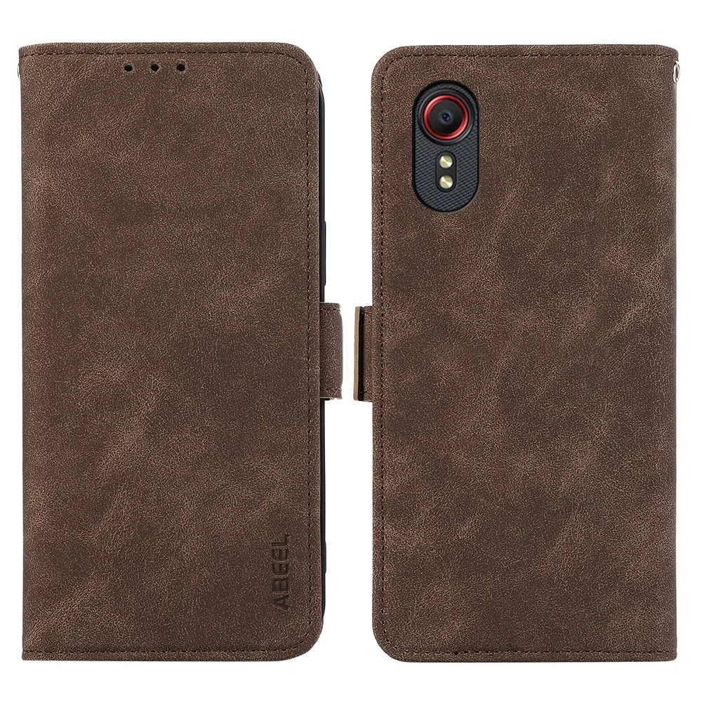 ABEEL For Samsung Galaxy Xcover7 Case Side Magnetic Closure Card Slots RFID Blocking Phone Cover - Brown - 1