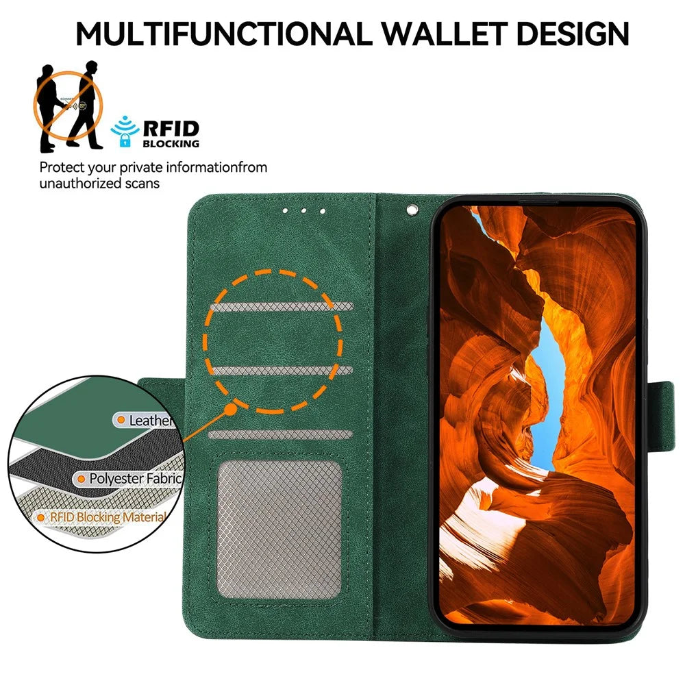 ABEEL For Samsung Galaxy A25 5G (Global) (161.0 x 76.5 x 8.3mm) Leather Case with RFID Blocking Wallet - Green - 4