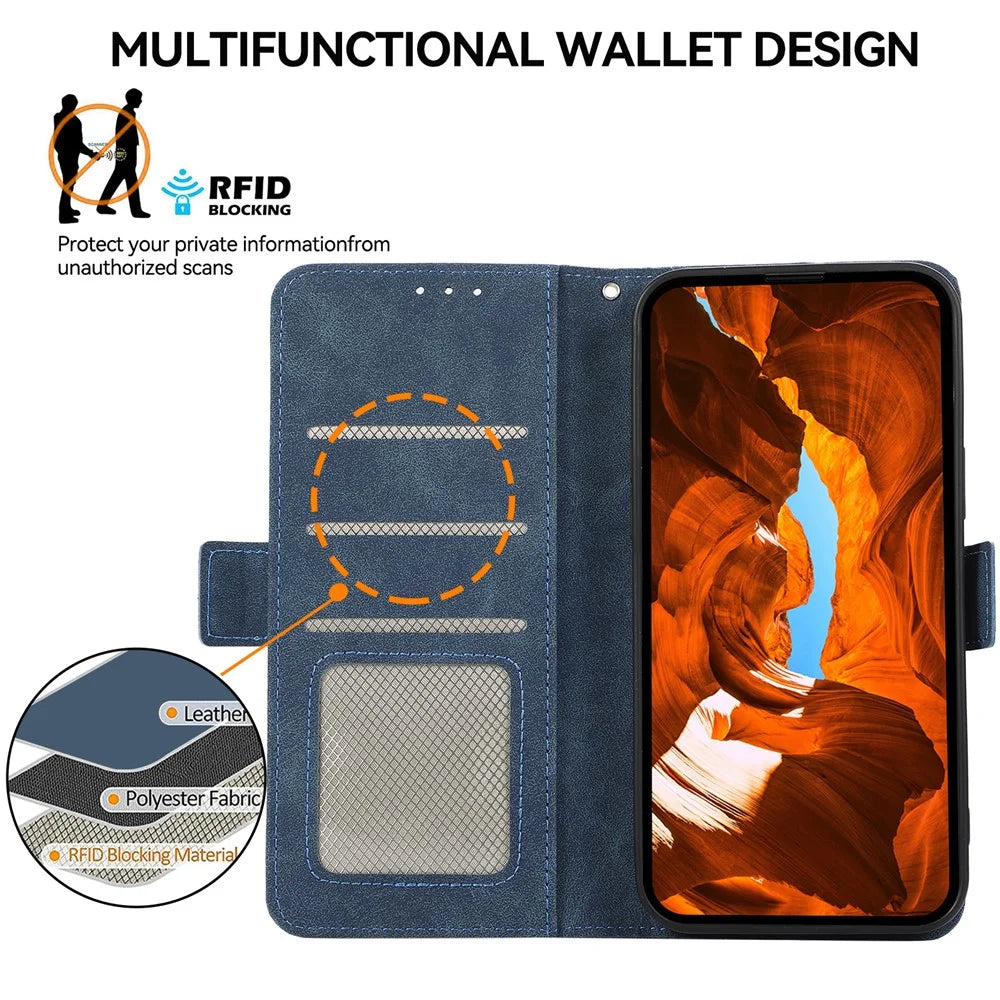 ABEEL For Samsung Galaxy A55 5G Case Side Magnetic Clasp RFID Blocking Wallet Leather Phone Cover - Blue - 4