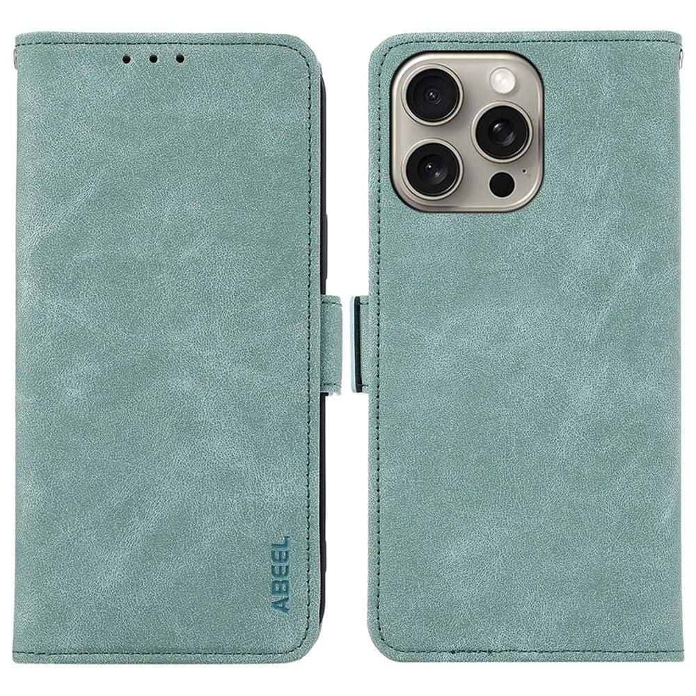 ABEEL For iPhone 13 Pro Leather Case Side Magnetic Clasp RFID Blocking Wallet Phone Case - Baby Blue - 1