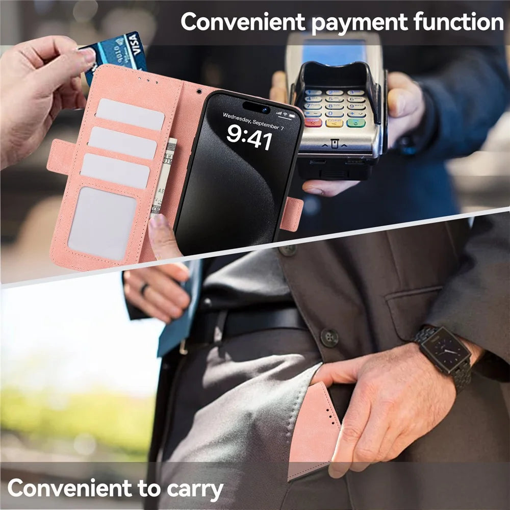 ABEEL For iPhone 15 Pro Max Wallet Case PU Leather Stand Blocking RFID Phone Cover - Pink - 6