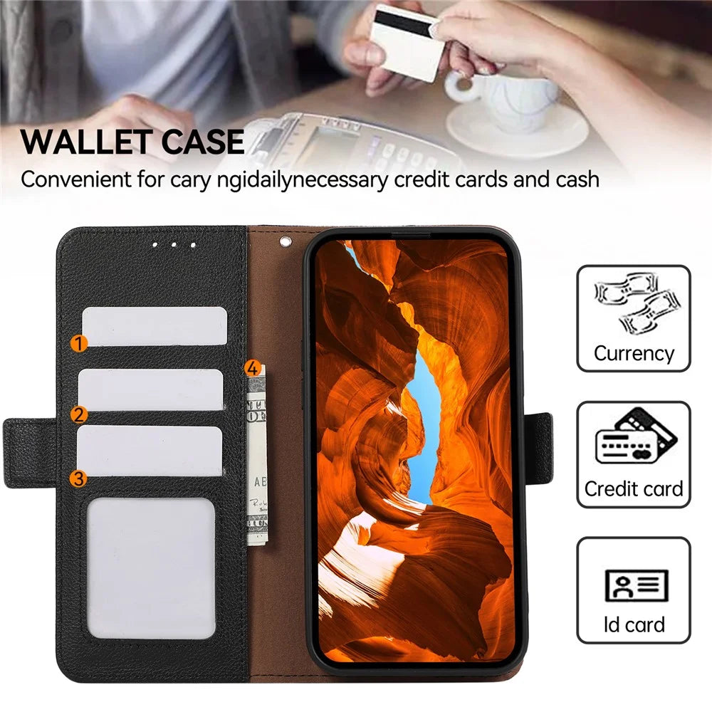 ABEEL For iPhone 13 Case RFID Blocking Card Slots  Wallet Leather Phone Cover Litchi Texture - Black - 5