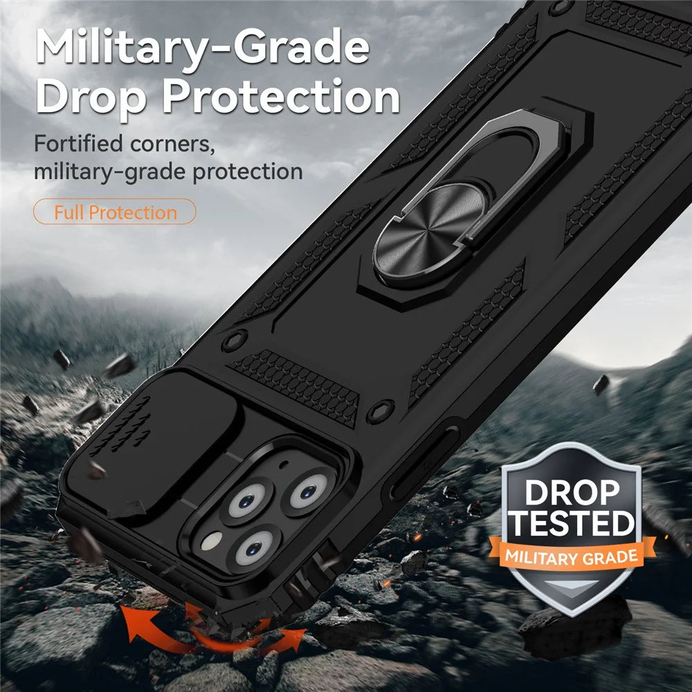 For iPhone 11 Pro Max Case with Camera Slide Protector PC+TPU Kickstand Armour Phone Cover - Black - 2