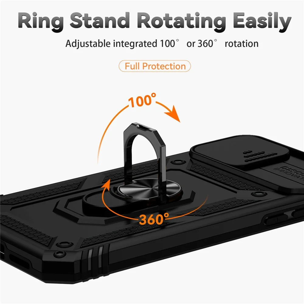 For iPhone 11 Pro Max Case with Camera Slide Protector PC+TPU Kickstand Armour Phone Cover - Black - 5