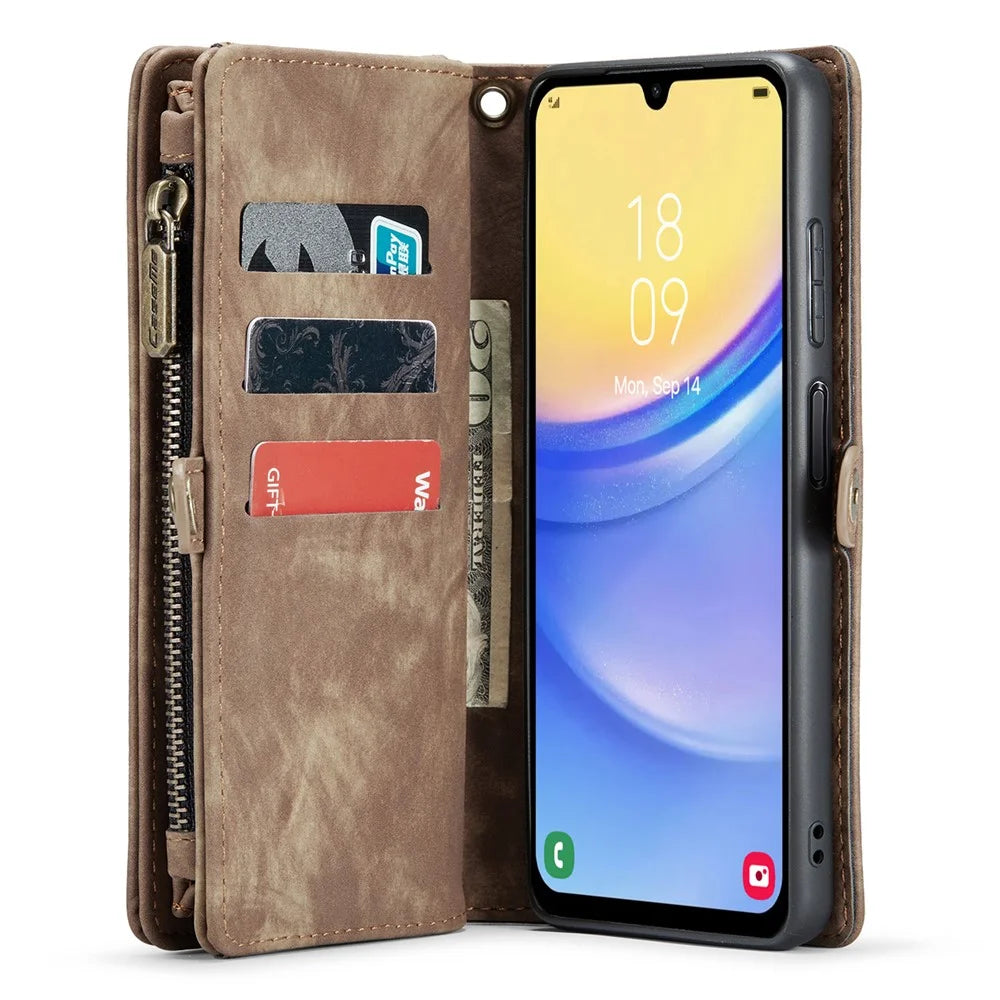 For Samsung Galaxy A15 4G / 5G Phone Cases CASEME 008 Leather Cover with Detachable Wallet and Strap - Brown - 4