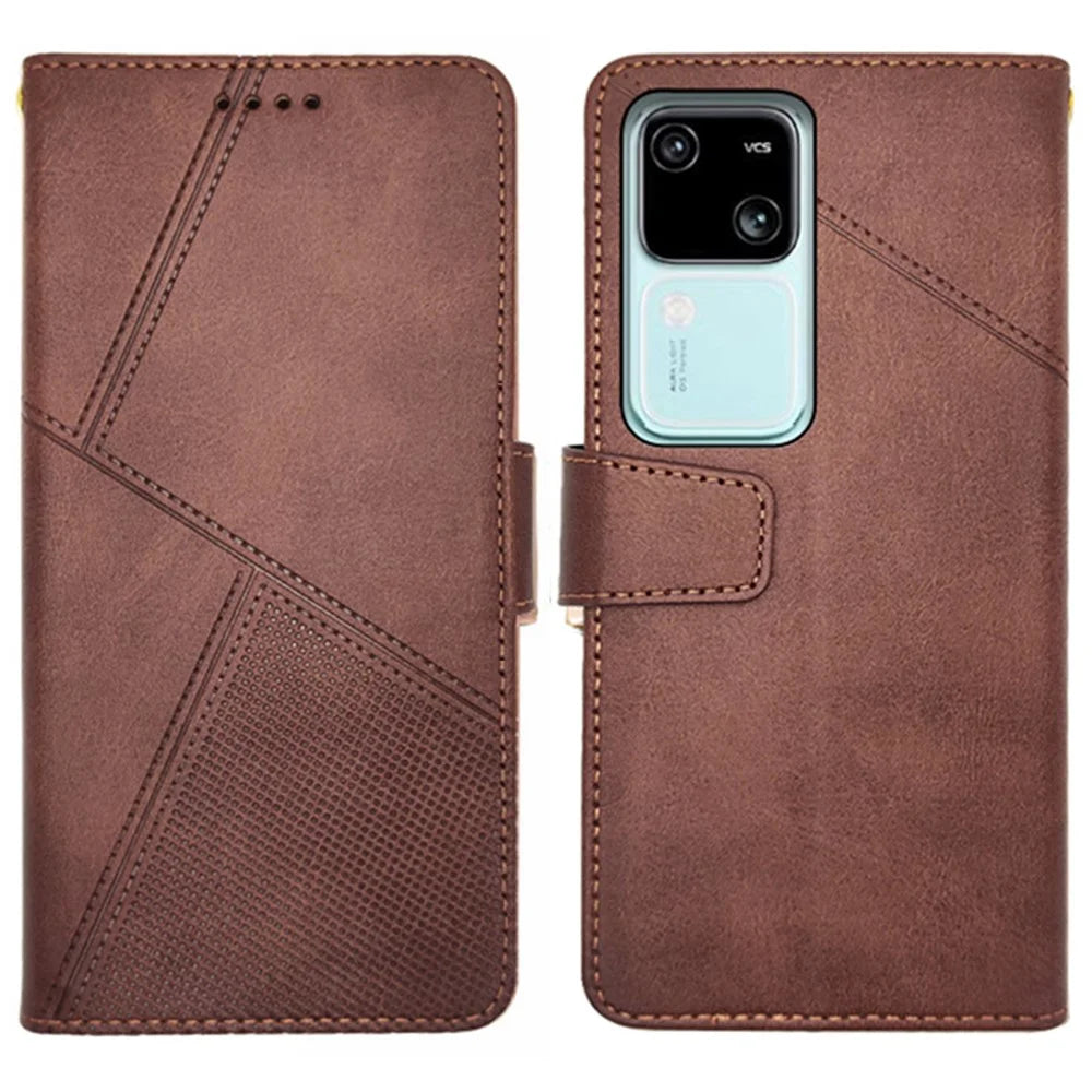 IDEWEI For vivo V30 5G PU Leather Case Card Slots Wallet Calf Texture Phone Cover - Brown - 1