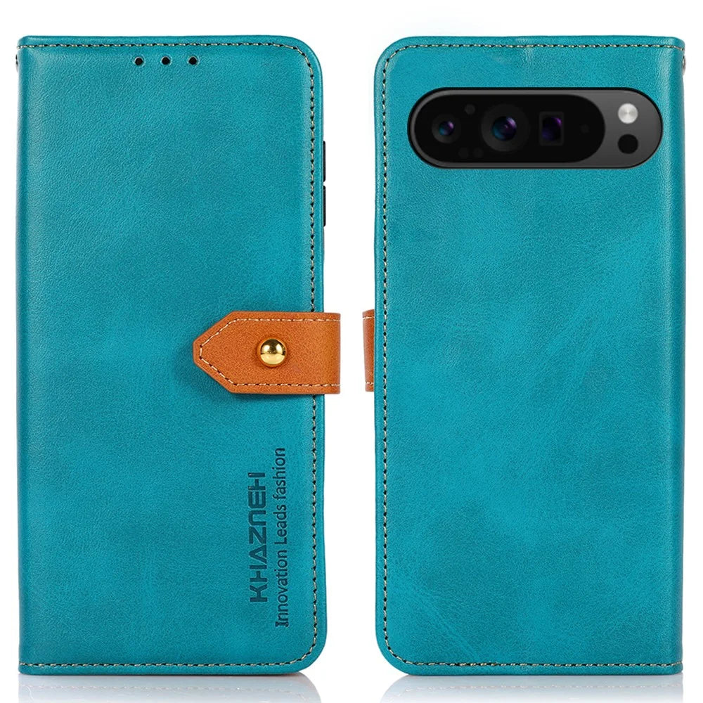 KHAZNEH For Google Pixel 10 Pro XL / 9 Pro XL Case Magnetic Flip PU Leather Stand Phone Cover - Blue - 1