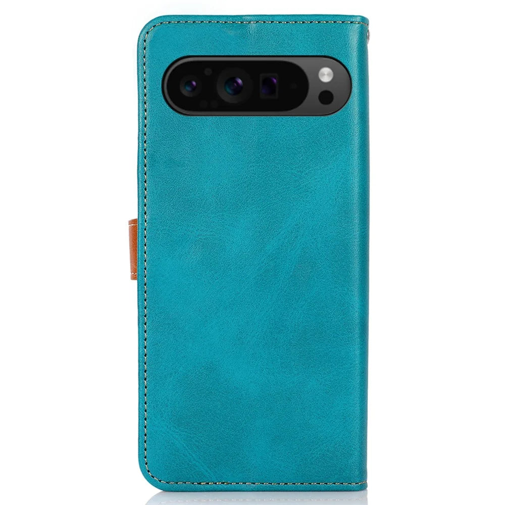 KHAZNEH For Google Pixel 10 Pro XL / 9 Pro XL Case Magnetic Flip PU Leather Stand Phone Cover - Blue - 7