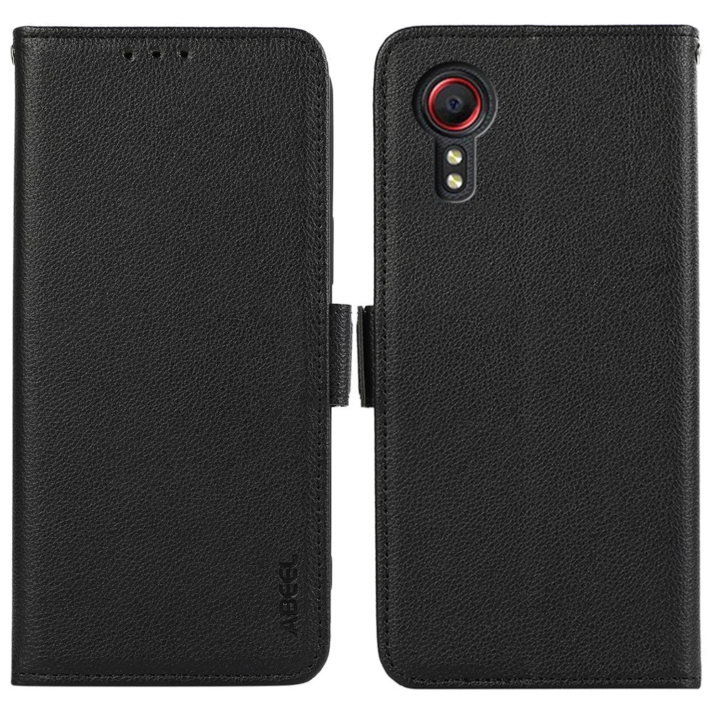 ABEEL For Samsung Galaxy Xcover7 Case RFID Blocking PU Leather Phone Cover Adjustable Stand - Black - 1