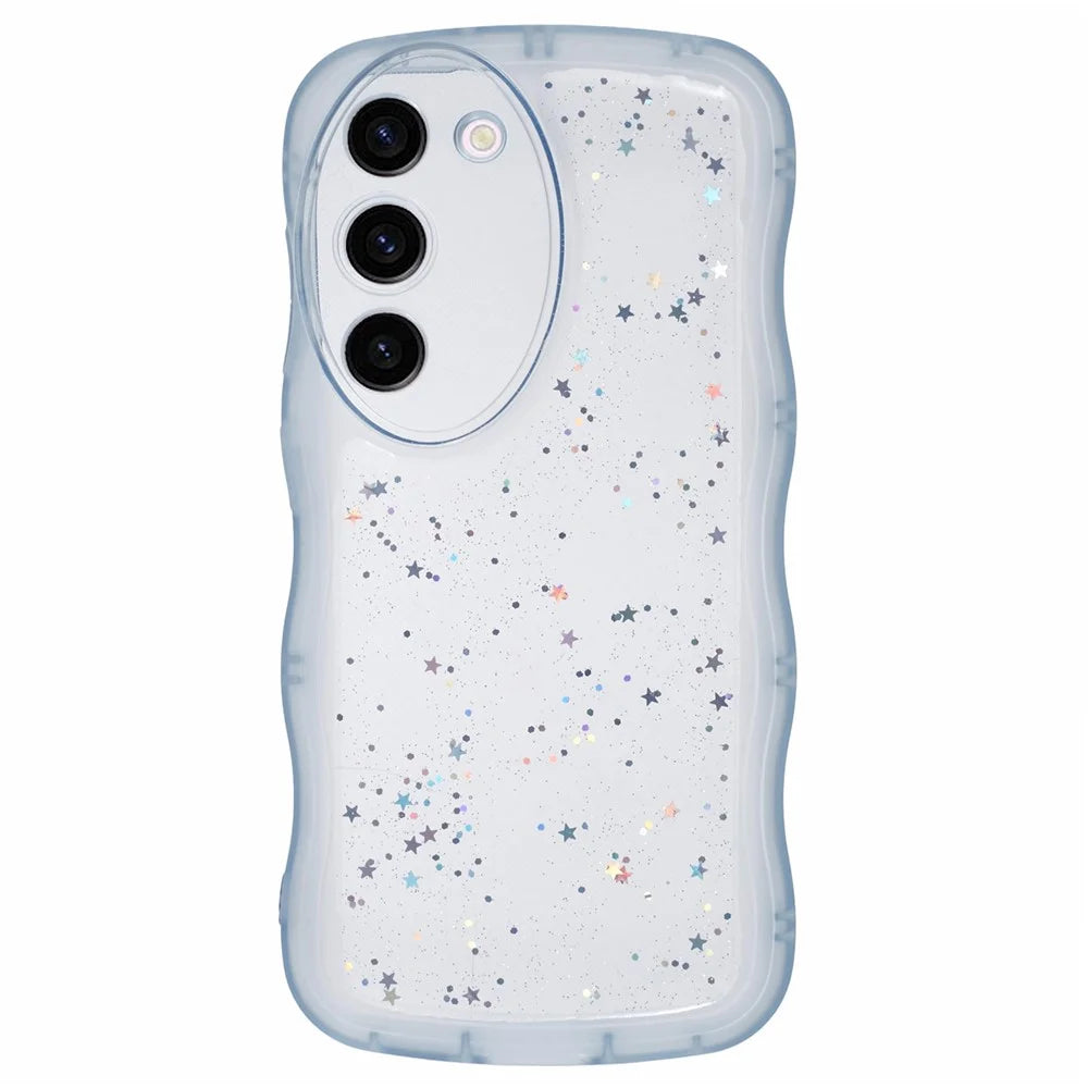 JTW Series for Samsung Galaxy S23 TPU Case Wavy Edge Epoxy Anti-Drop Phone Cover - Transparent Blue - 1
