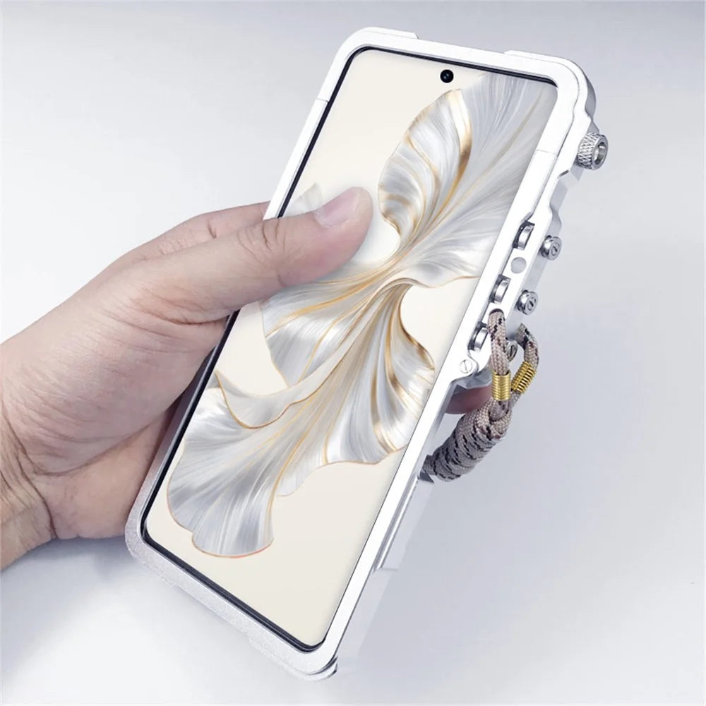 For Realme 10 Pro+ 5G Phone Case Mechanical Arm Aluminium Alloy Hollow Back Cover - Silver - 2