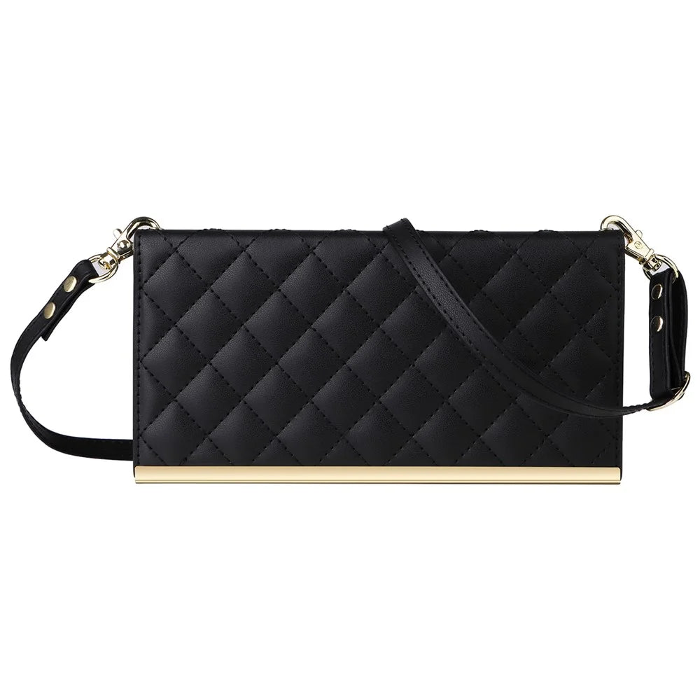 For Samsung Galaxy S21 5G / 4G Case PU Leather Stand Wallet Phone Cover with Shoulder Strap - Black - 6